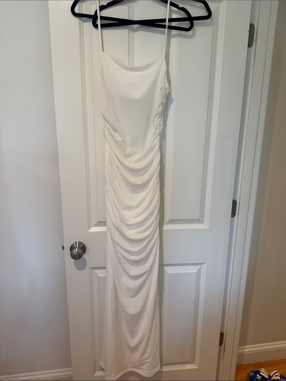 superdown White Ruched Slip Maxi Dress Sheer center